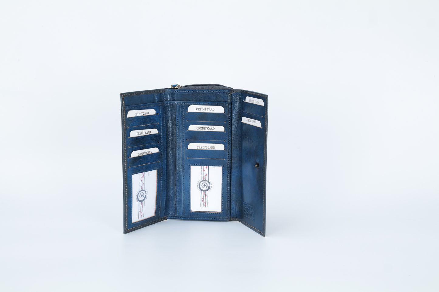 Hand-Crafted and Painted Leather Trifold Wallet - Grey