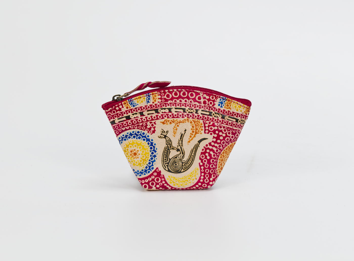Hand-Crafted Painted Leather Purse - Red Kangaroo