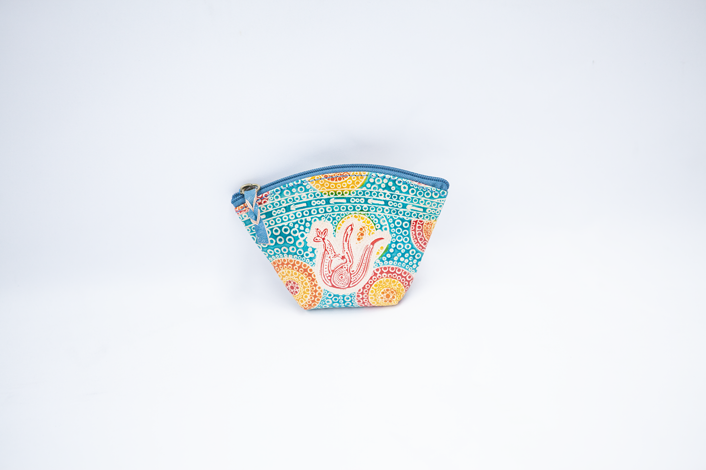 Hand-Crafted Painted Leather Purse - Aqua Kangaroo