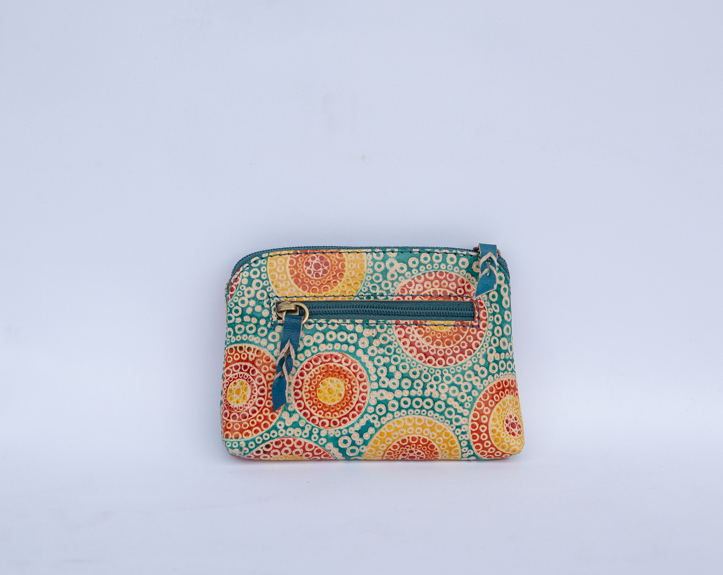 Hand Crafted and Painted Leather Utility Purse - Aqua Roo