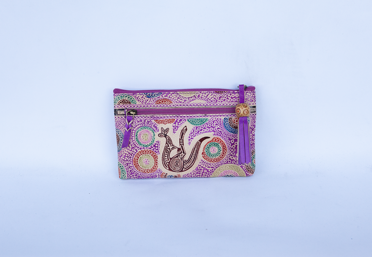 Hand-Craft and Painted Leather Vanity Case - Purple Roo