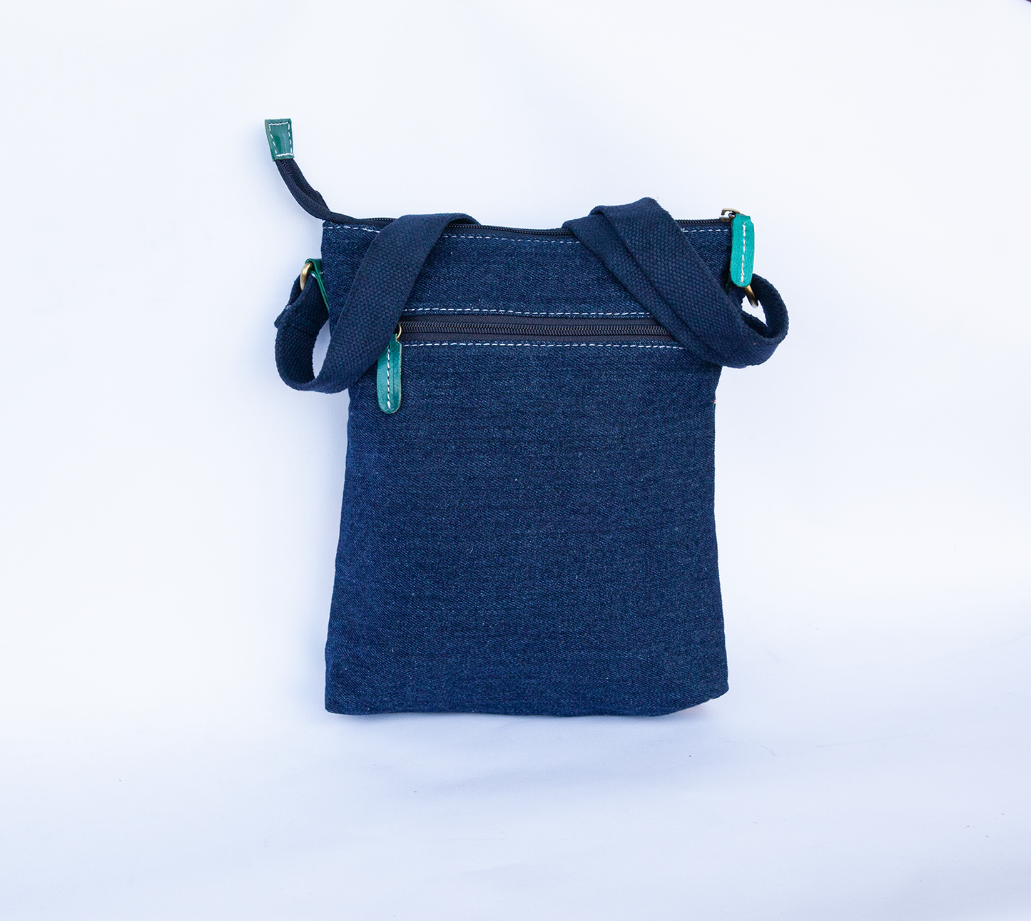 Hand Painted Leather and Canvas Shoulder Bag - Denim Turtle