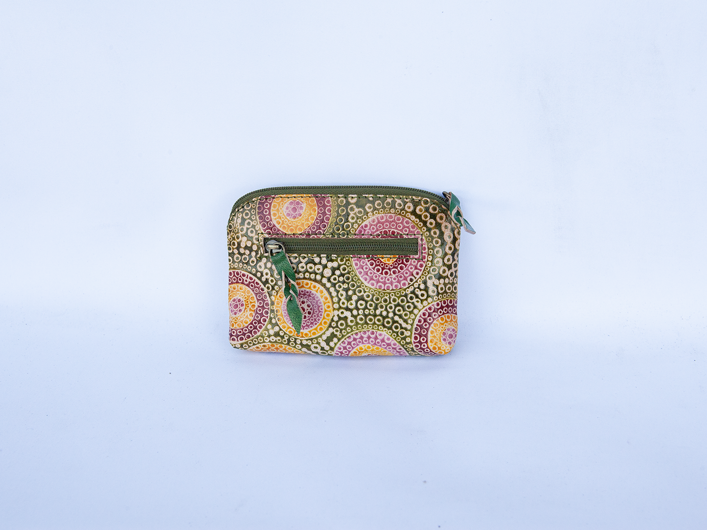 Hand Crafted and Painted Leather Utility Purse - Green Roo