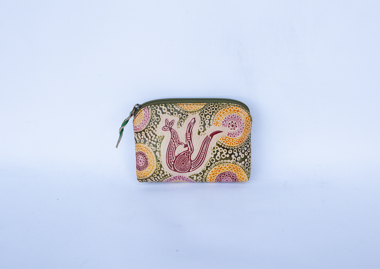 Hand Crafted and Painted Leather Utility Purse - Green Roo