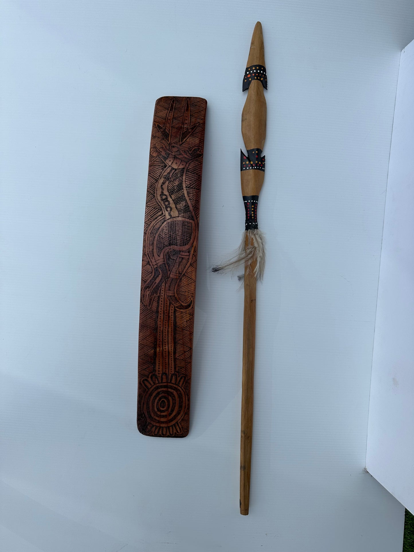 Unique Aboriginal Artefact - Handmade Burnt Wooden Shield and Mini Spear
