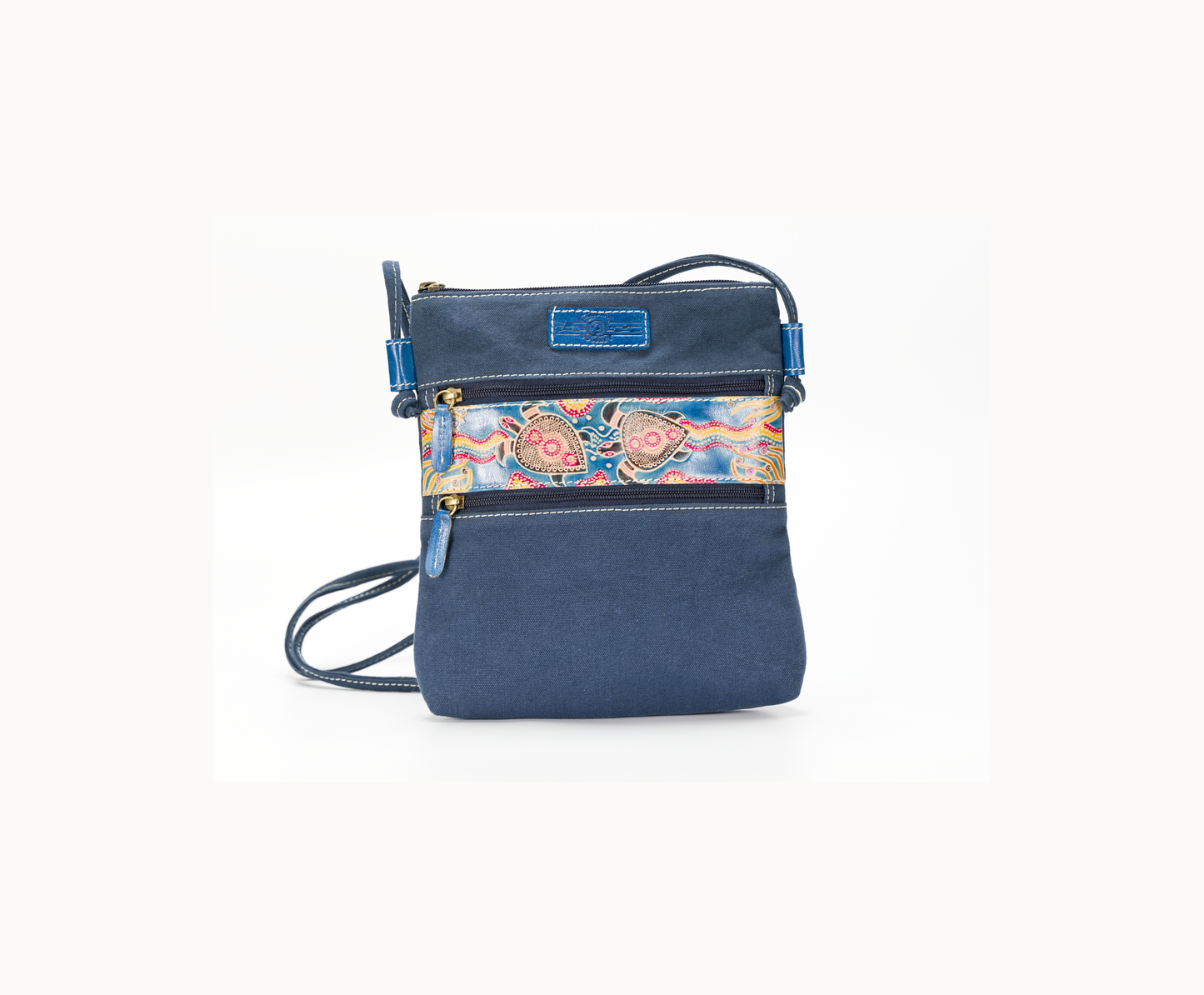 Genuine Leather and Denim Cross Body Bag - Turtles