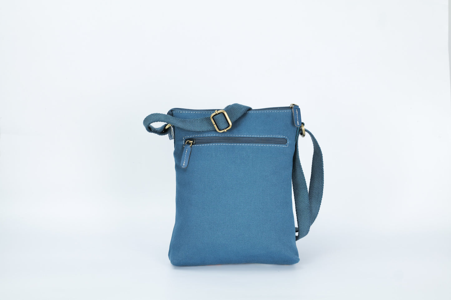 Hand Painted Leather and Canvas Cross Body Bag - Blue Strip