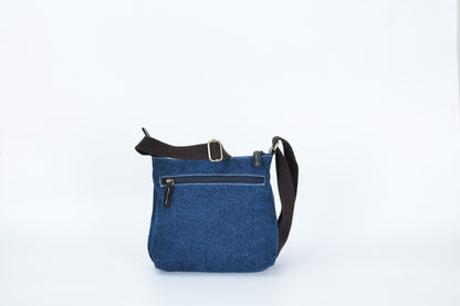 Hand Painted Leather and Canvas Shoulder Bag - Denim