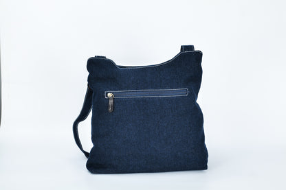 Hand Crafted and Painted Leather and Denim Canvas Shoulder Bag