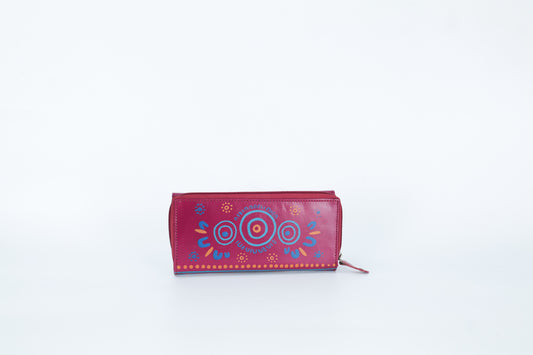 Hand-Crafted and Painted Leather Trifold Wallet - Maroon