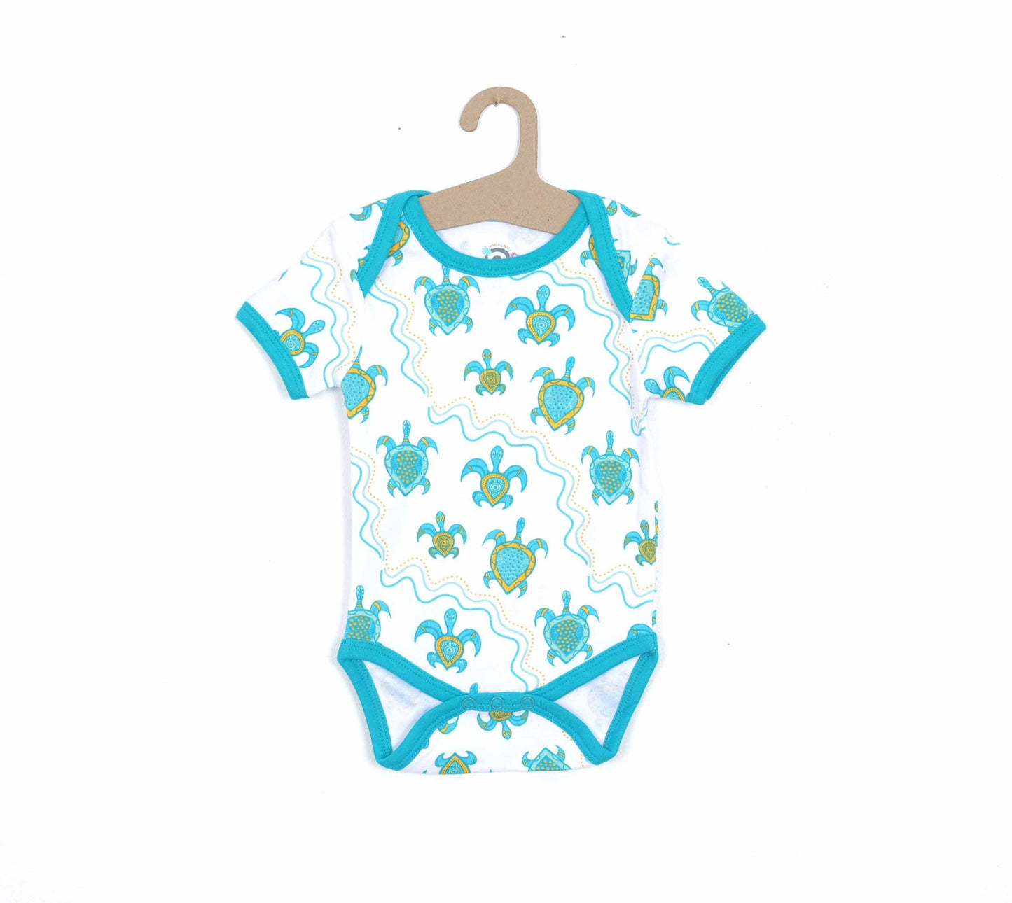 100% Soft Cotton Bio Washed Baby Romper - Aqua Turtles