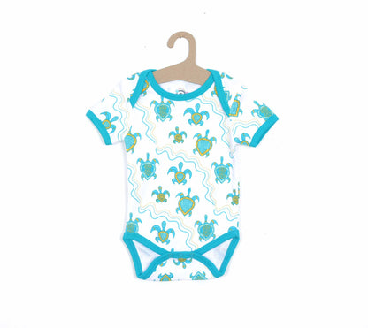 100% Soft Cotton Bio Washed Baby Romper - Aqua Turtles