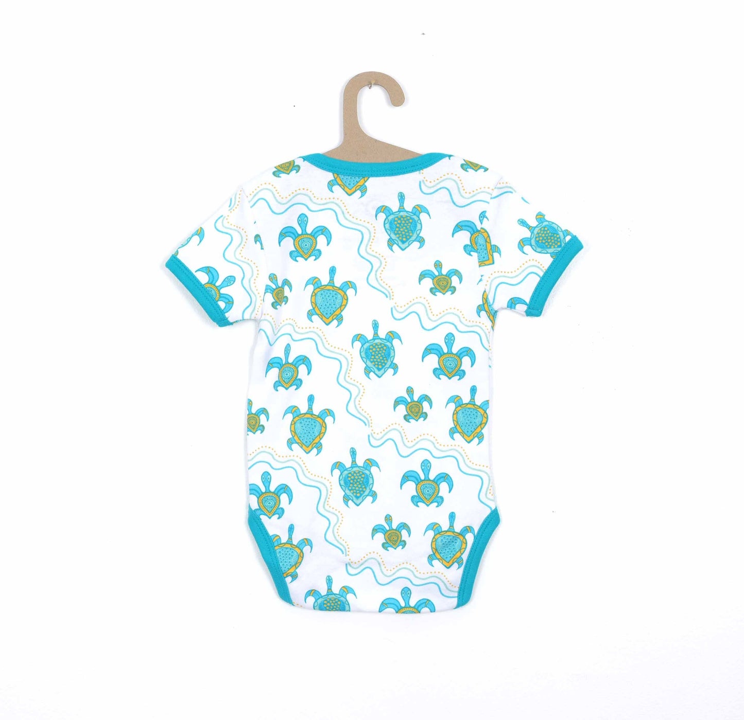 100% Soft Cotton Bio Washed Baby Romper - Aqua Turtles