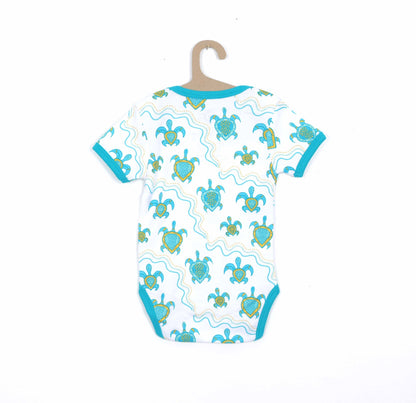 100% Soft Cotton Bio Washed Baby Romper - Aqua Turtles