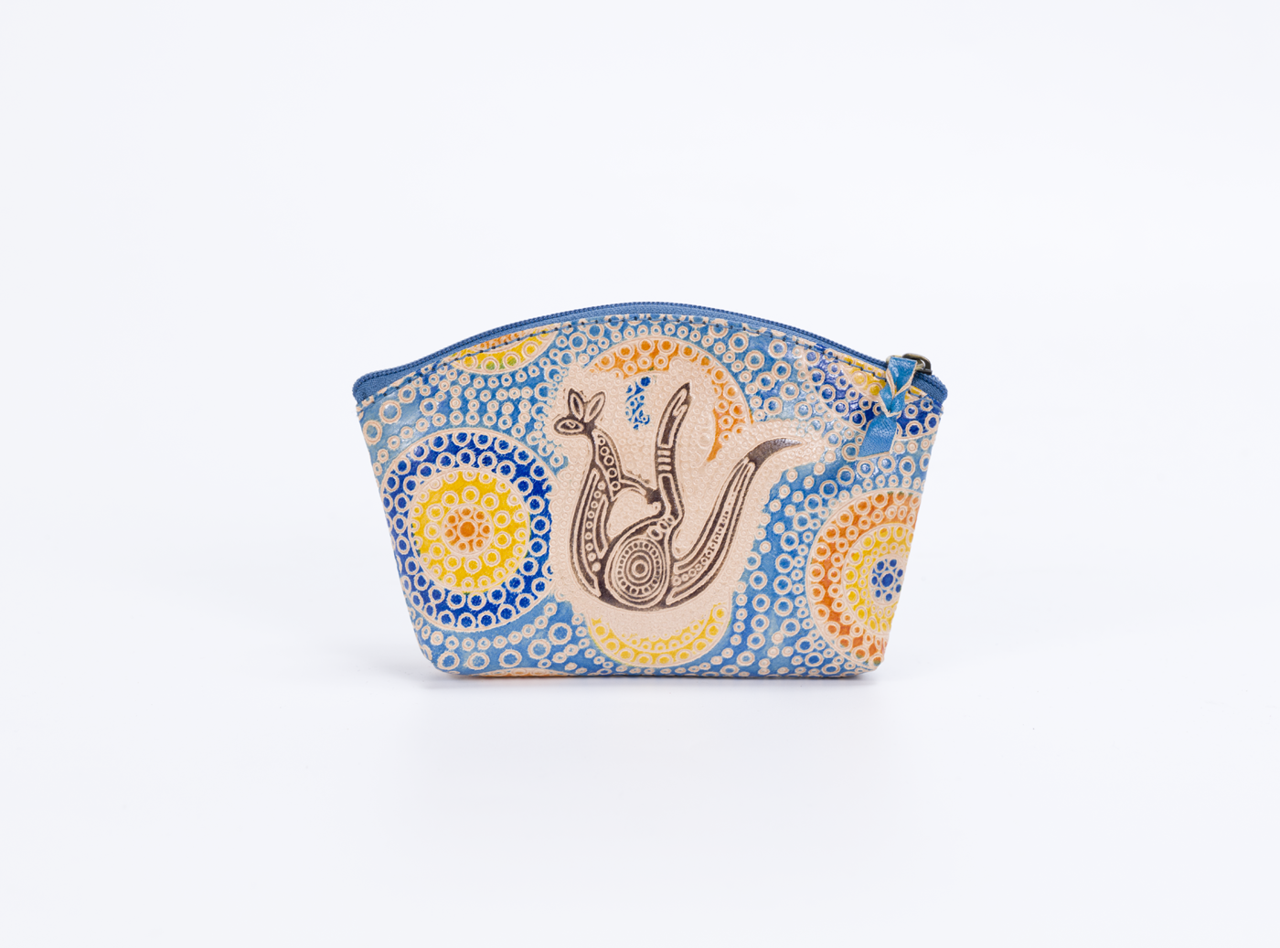 Hand Crafted and Painted Leather Purse - Blue Kangaroo