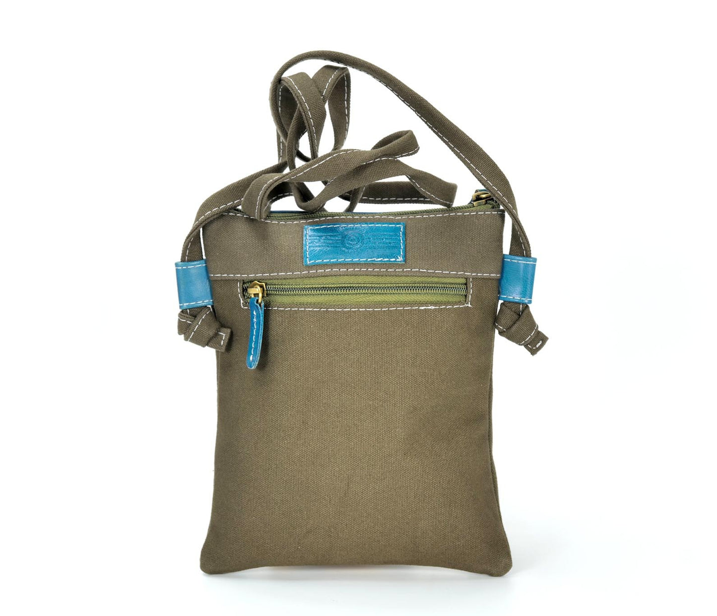 Hand Painted Leather and Canvas Hippie Bag - Green Kangaroo