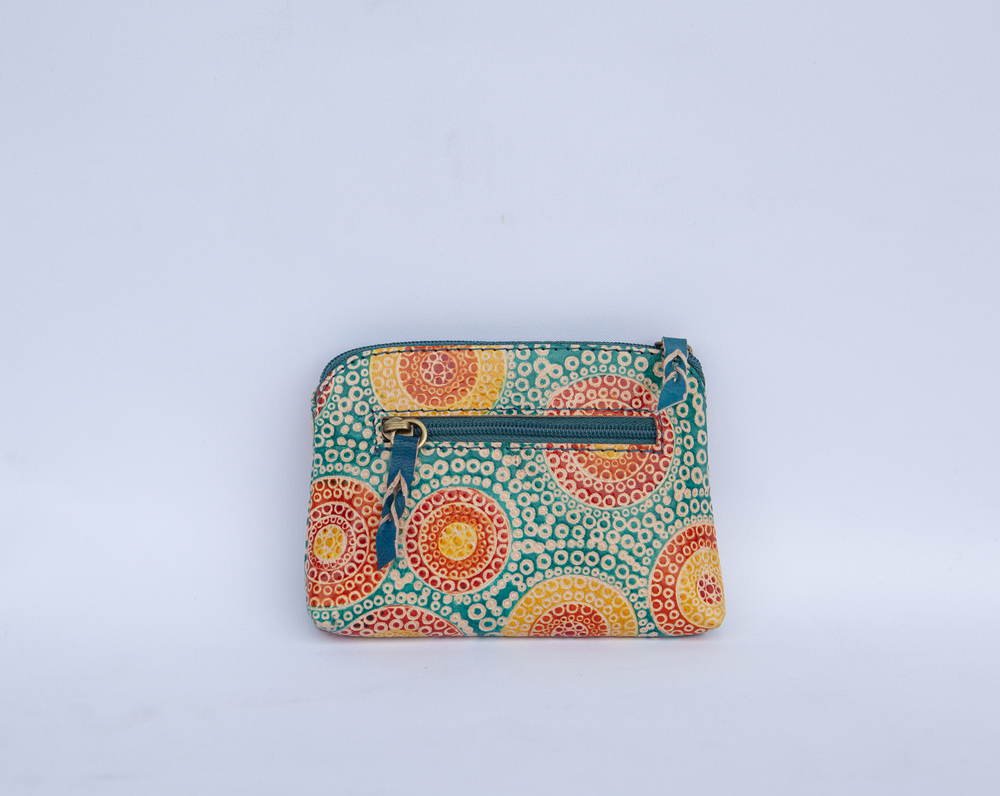 Hand Crafted and Painted Leather Utility Purse - Aqua Roo