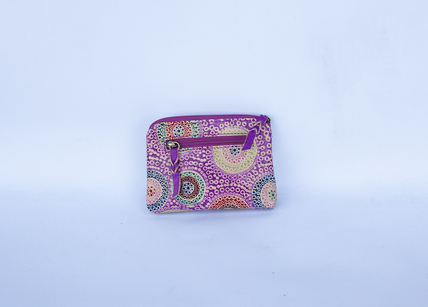 Hand Crafted and Painted Leather Utility Purse - Purple Roo