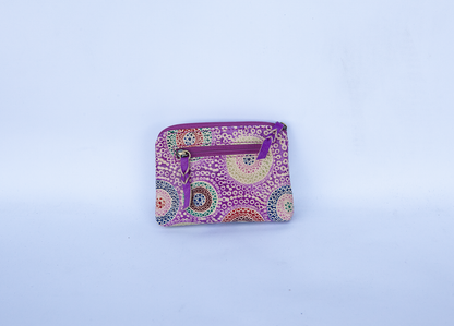 Hand Crafted and Painted Leather Utility Purse - Purple Roo