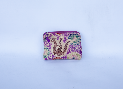 Hand Crafted and Painted Leather Utility Purse - Purple Roo