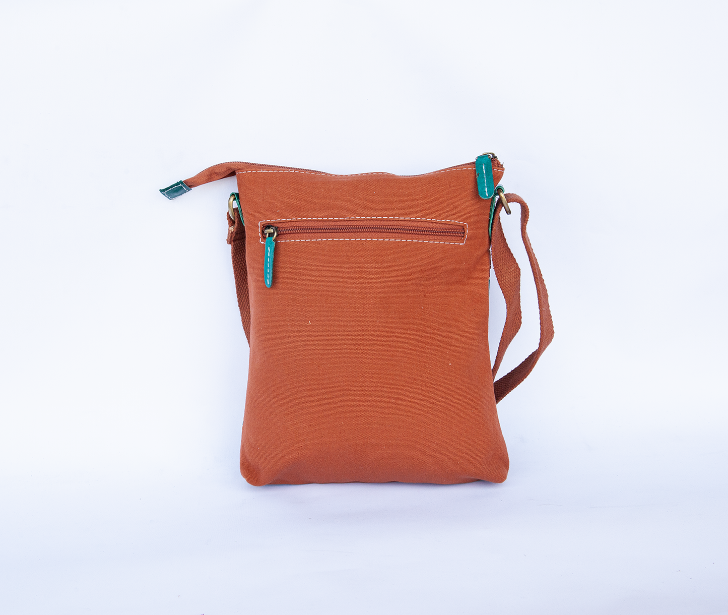 Hand Painted Leather and Canvas Shoulder Bag - Copper Turtle