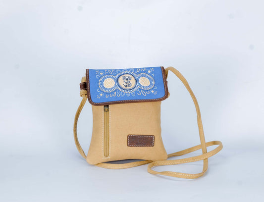 Cotton Canvas Screen Printed Cross Body Bag - Beige Koala