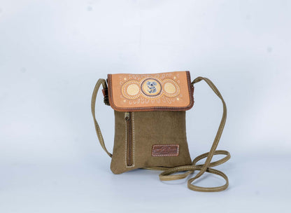 Cotton Canvas Screen Printed Cross Body Bag - Brown Koala