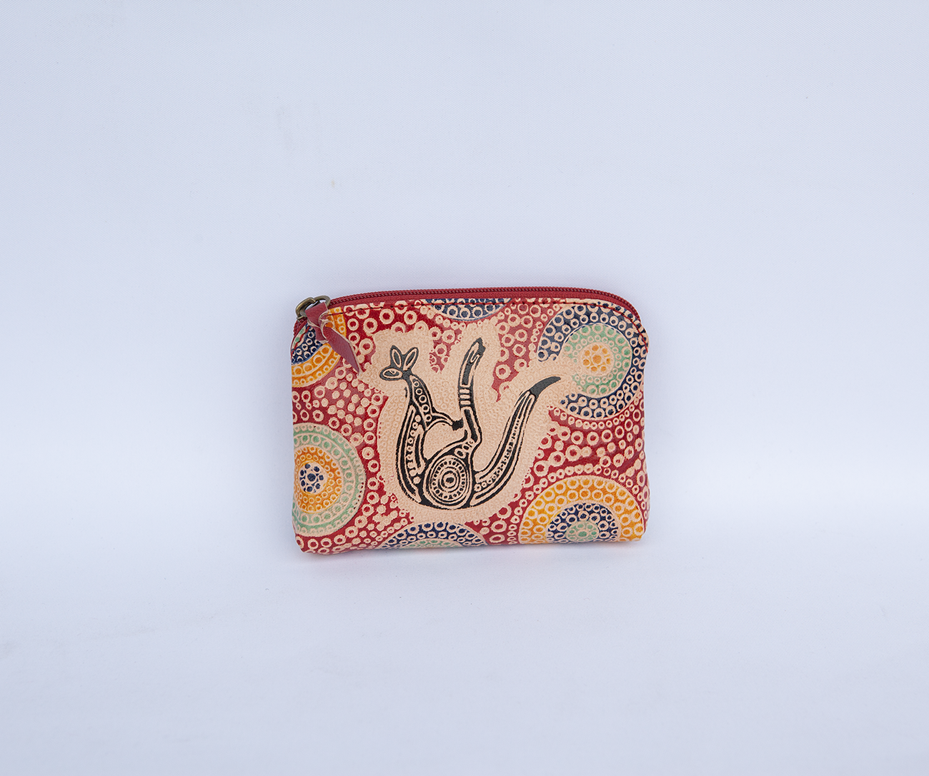 Hand Crafted and Painted Leather Utility Purse - Red Roo