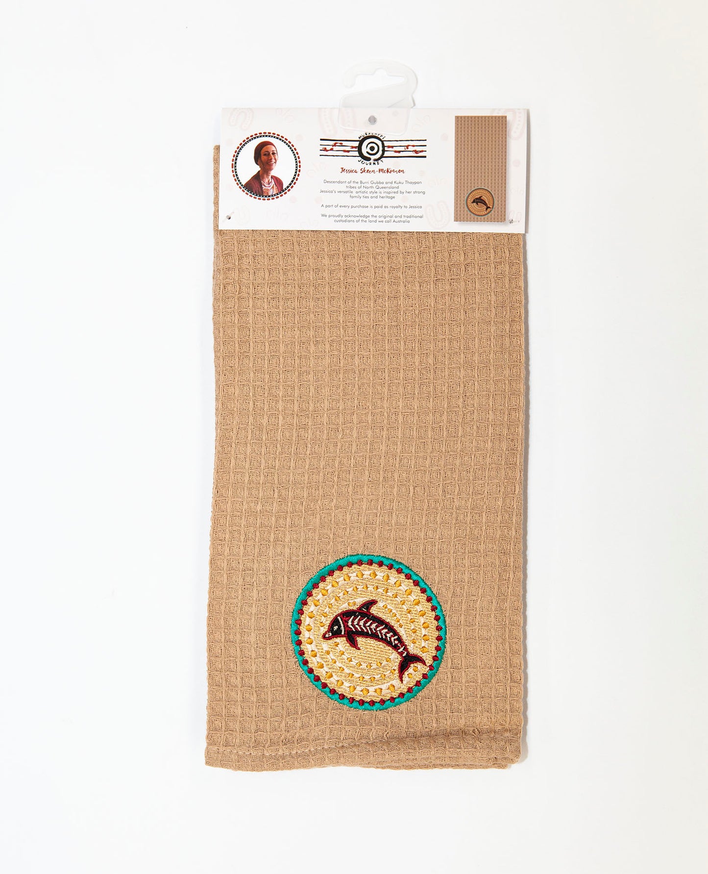 Waffle Cotton Tea Towel Embroidered - Dolphin