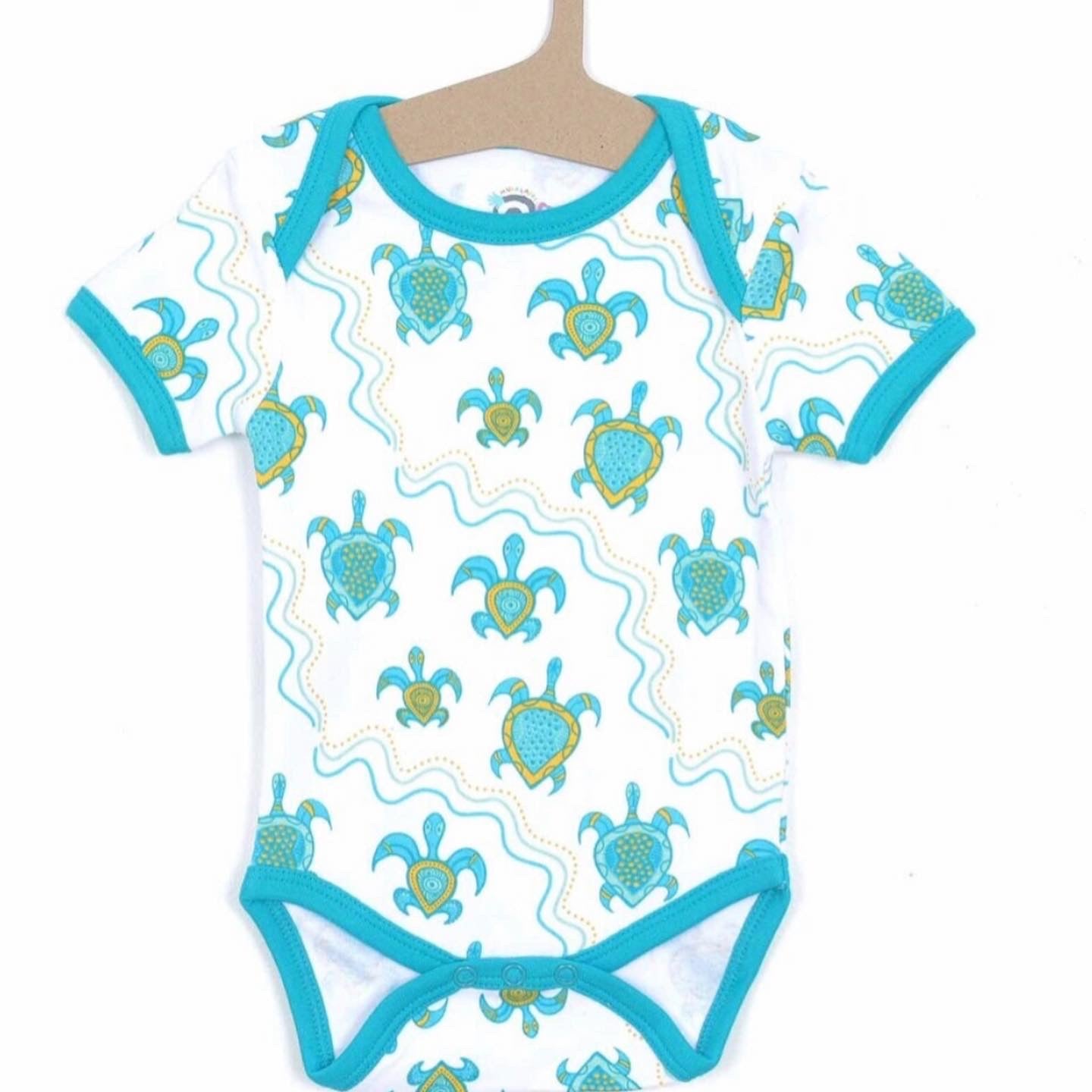 100% Soft Cotton Bio Washed Baby Romper - Aqua Turtles