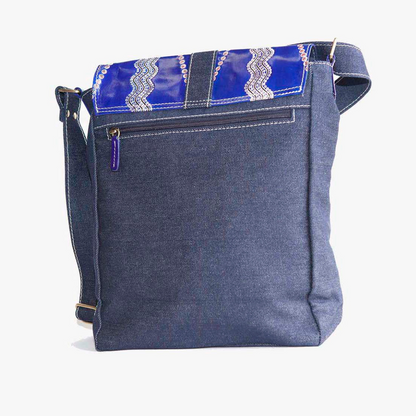 Leather and Canvas Satchel Bag - Blue