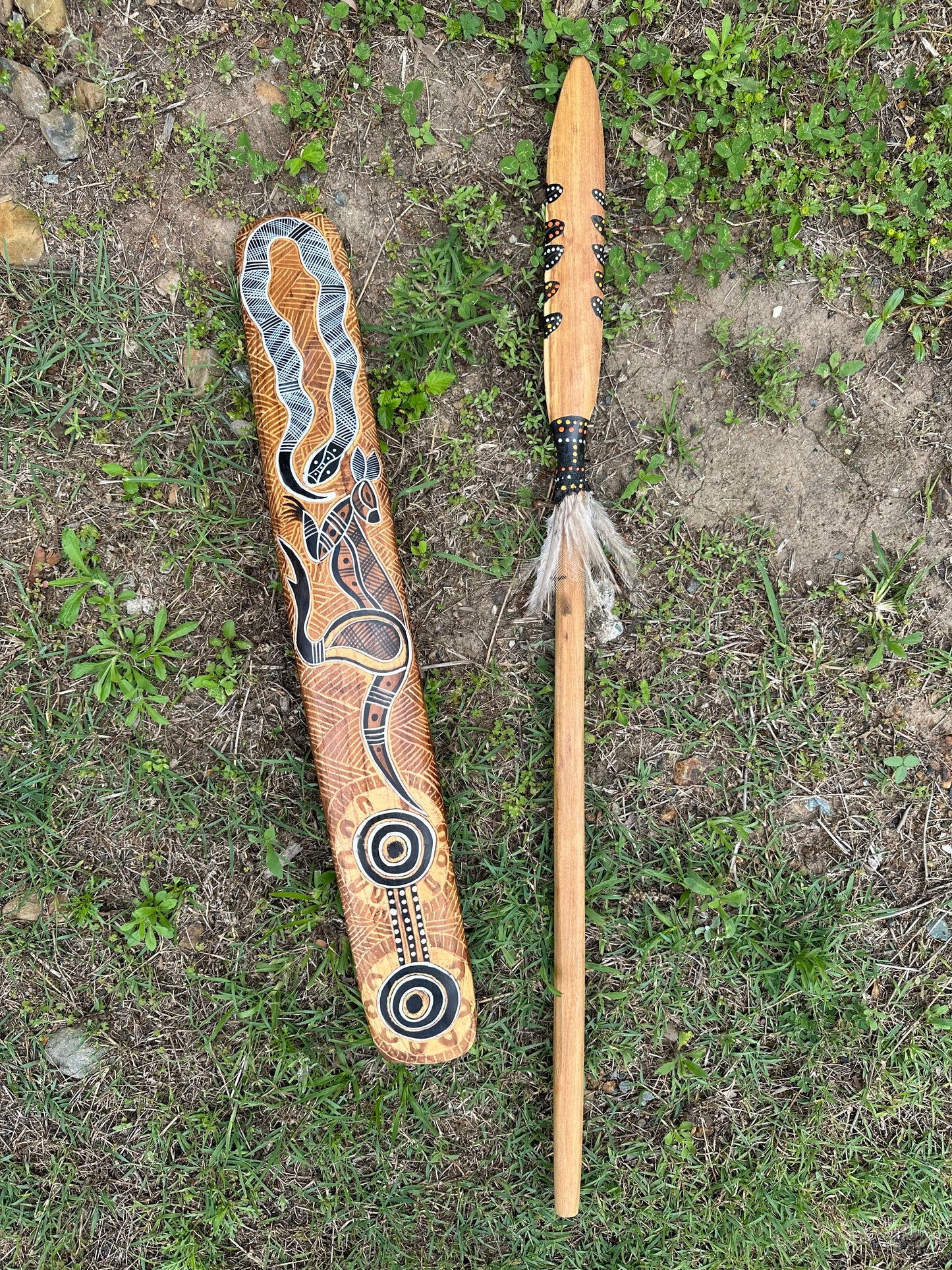 Unique Aboriginal Artefact - Handmade Wooden Shield  and Mini Spear